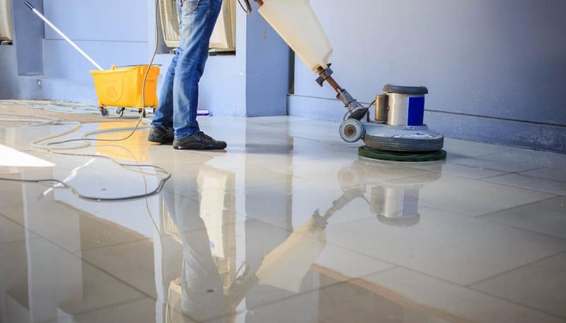 VCT Floor Stripping and Waxing Process