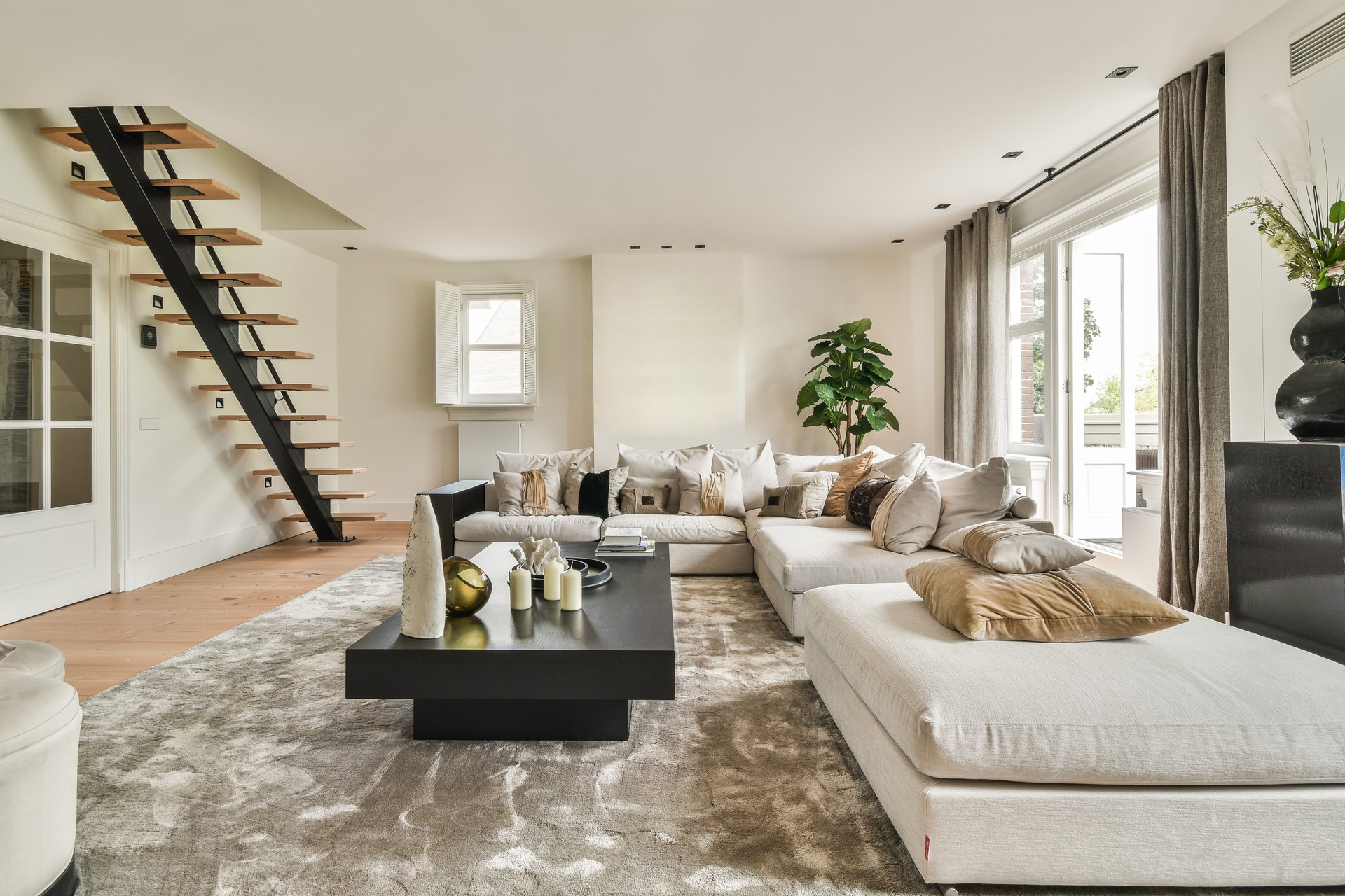 Contemporary living room with professional cleaning